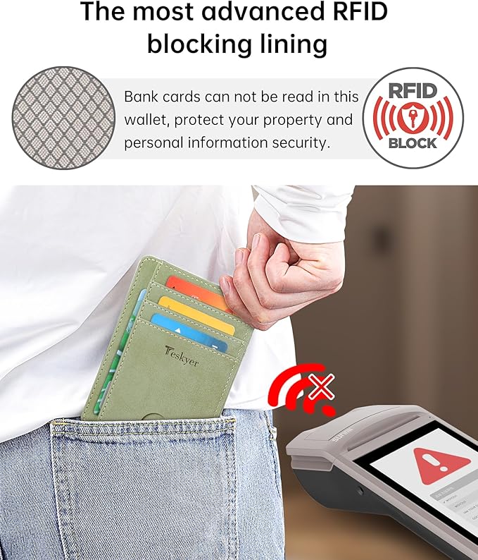 Teskyer Slim Wallet for Men, Minimalist Front Pocket RFID Blocking Leather Wallet Credit Card Holder for Men & Women