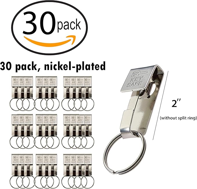 Lucky Line Key Safe Slip-On, 2” Wide Belt Key Ring - Heavy Duty Belt Key Clip, Key Chain, 30 per Bag