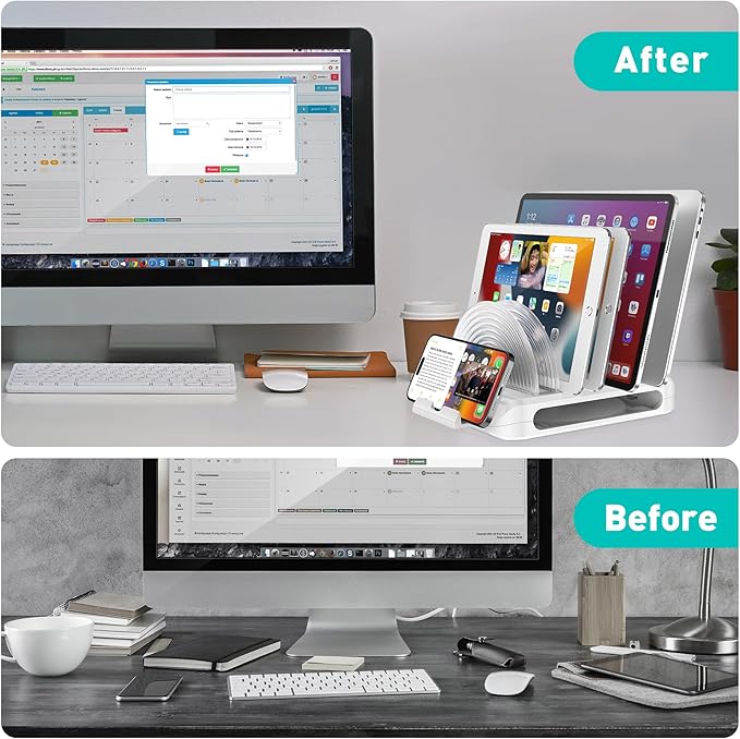 Vertical Laptop Stand Holder & Desk Organizer Rack - Adjustable Dock for MacBook, iPad, Phone (6-in-1 Multi Device Storage System with 360° Rotation)
