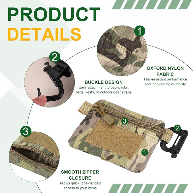 Small Admin Pouch, Nylon Zipper Pouch Storage Pocket with Hook and Loop Compact Camping Gear Organizer