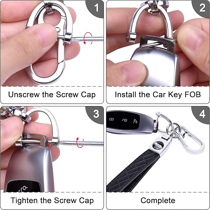 Wisdompro Microfiber Leather Car Keychain, Universal Key Fob Keychain Leather Key Chain Holder with 3 Keyrings and 1 Screwdriver for Men and Women - Black