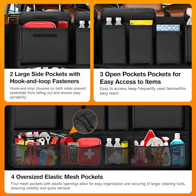 MoKo Trunk Organizer for SUV, Car Organizer with 10 Pockets Large Capacity & 3 Adjustable Straps for Easy Installation, Hanging Car Storage Universal Fit for Sedans, SUVs, MPVs, Trucks, 35.5 x 18.2in
