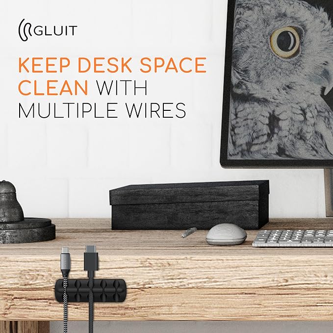 GLUIT Cord Organizer for Desk, Cable Holder for Nightstand, Charger Organizer, Adhesive Desktop Wire Clips, Multislot Cable Management, Table Organizer Accessories - 5 Pack, 15 Slots, Black