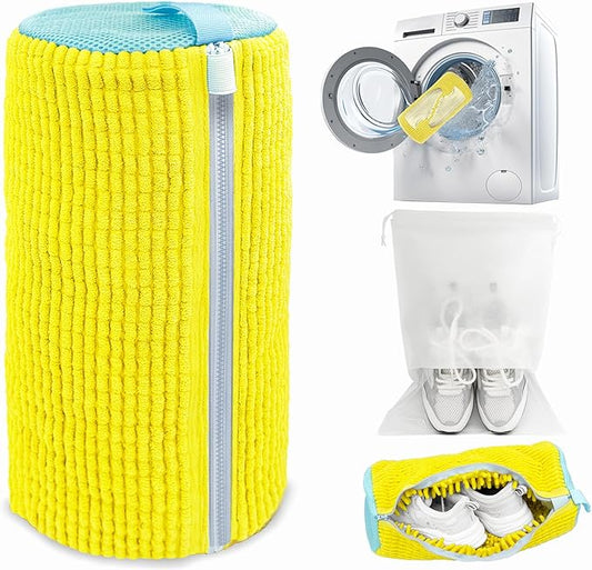 Shoe Washing Machine Bag,Laundry Shoe Bag for Washer and Dryer,Reusable Shoe Cleaning Bag for Sneakers,Tennis Shoes,With Self-locking Zipper, Microfiber Inside,Include Shoe Bag (Pro Yellow - 1 Pack)