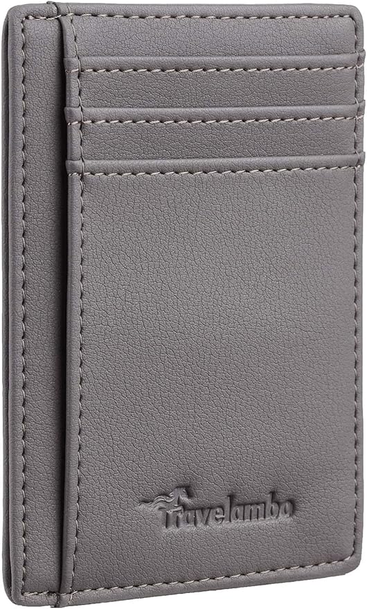 Travelambo Front Pocket Minimalist Leather Slim Wallet RFID Blocking Medium Size