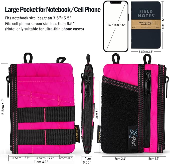 VIPERADE VE16 Pocket Organizer, EDC Pouch for Men, 7 Pockets EDC Pocket Organizer EDC Pouch for Everyday Carry, Multitool Pocket Pouch Wallet for EDC Gears, Pocket Pouch for Men (XPAC-Hot Pink)