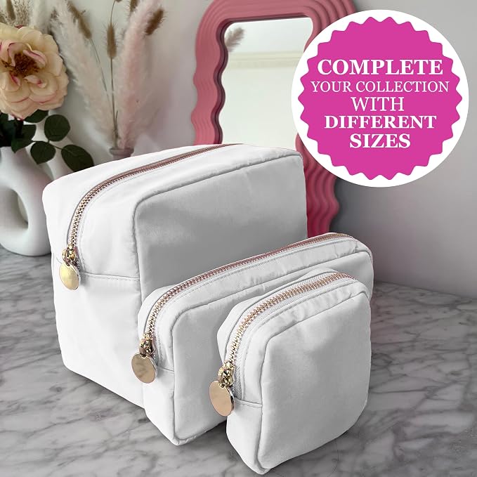 DANCOUR 3-Piece Makeup Bag Set – Mini, Small & Large Cosmetic Bags for Women & Girls, Cute Makeup Bag Set, Travel Toiletry Bags for Women, Makeup Organizer, Cosmetic Pouch, Travel Makeup Bags White