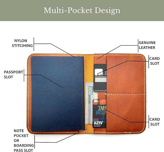 Passport Holder for Travel | Premium Leather Passport Cover & Protector | Stylish Travel Document Organizer with Embossed US Seal | Unisex Case with Slots for Cards & Boarding Passes - Brown