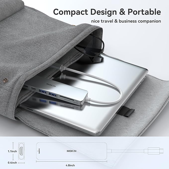 MOKiN 7 in 1 USB C Dongle with HDMI, microSD/SD Card Reader, Data Port, 100W PD, 2 USB 3.0 for MacBook Pro/Air, Dell XPS, Lenovo Thinkpad