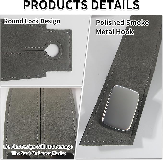 vidonio 2 Pack Double Car Seat Hooks for Headrest, Rotatable Purse Holder for Car,Premium Leather Car Hooks for Purses and Bags, Headrest Hooks and Storage Accessories (Gray)
