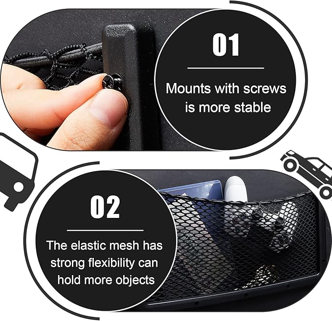 Frienda 2 Pcs Car Storage Net Bag, ABS Plastic Framed Mesh Net Holder, Phone & Cargo Organizer with Screws for Auto, Rv, Boat, Truck Pocket Storage (16 x 8 Inch)