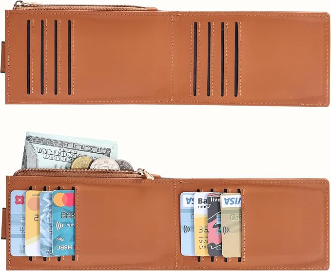 Chelmon Womens Wallet Slim RFID Blocking Bifold Multi Card Case Wallet with Zipper Pocket (Tan)