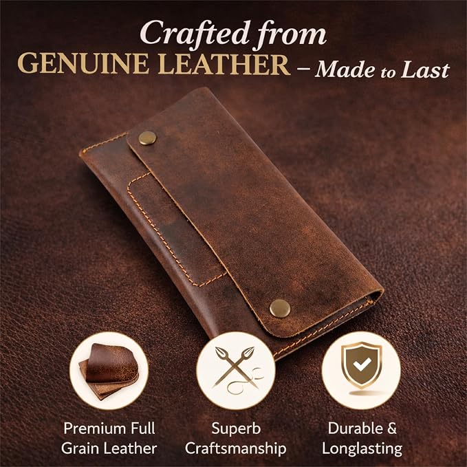 Leather Money Bag Currency Organiser Pouch, Dollar Bills Holder, Bills Organizer with Mobile Pocket, Money Envelope For Men and Women (Brown)