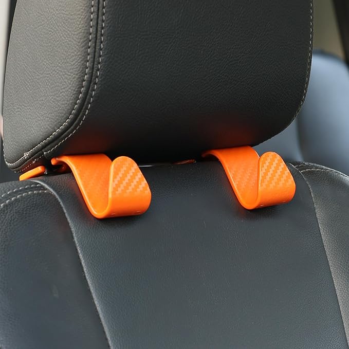 Car Seat Headrest Hook Universal Vehicle Seat Hook Hangers Interior Storage Organizer for Purse Handbag Coats Umbrellas Grocery Bags 4 Pack Orange