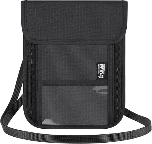 Likesing 5.5" L x 7.7" W Travel Neck Wallet, RFID Blocking Passport Holder for Travel Women Men, Security Passport Travel Wallet with 10 Card Slot, Neck Pouch Gifts for Traveling Family (Black)