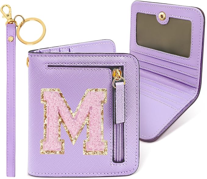 COSHAYSOO Easter Birthday Gifts Initial Wallet for Teenager Girls 8-10 10-12 12-14 14-16 Small RFID Bifold Wallet Travel Purse Unique Preteen Stuff Chenille Letter M Purple