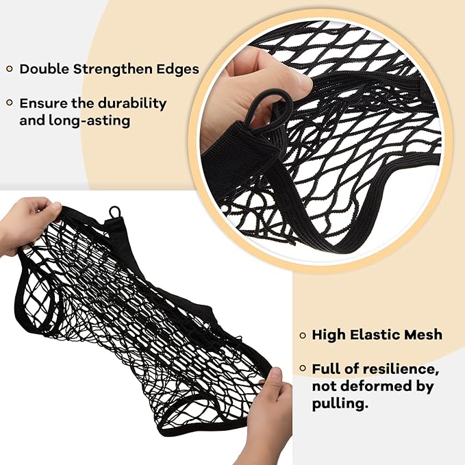 Frienda 2 Pieces Stretchable Small Cargo Net Pocket Storage Mesh Net Elastic Automotive Storage Pouch with 8 Pieces Mounting Screws and Hooks for Truck Car SUV Boats(25 x 9.8 Inches)