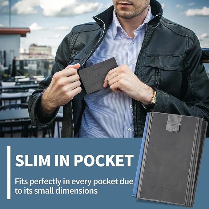 Mens slim Wallet，with RFID Shielding, Holds 9 Cards Easily, metal wallet， card wallet for Men, Minimalist Wallet For Men, Made of aluminum and Pu Synthetic Leather, Includes Cash clip (Black)