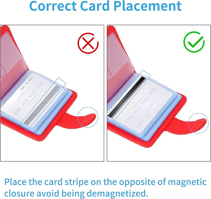 Wisdompro Credit Card Holder, Slim Leather RFID Blocking Wallet Debit Card Protector Organizer Case (20 Card & 7 Memory Card Slots)-Vertical Red