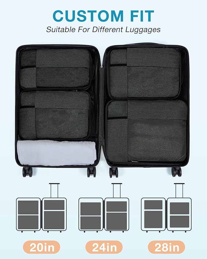 BAGSMART Compression Packing Cubes for Travel, 6 Set Packing Cubes for Carry on Suitcases, Compression Travel Cubes & Suitcase Organizer for Packing with Shoe Bag Khaki