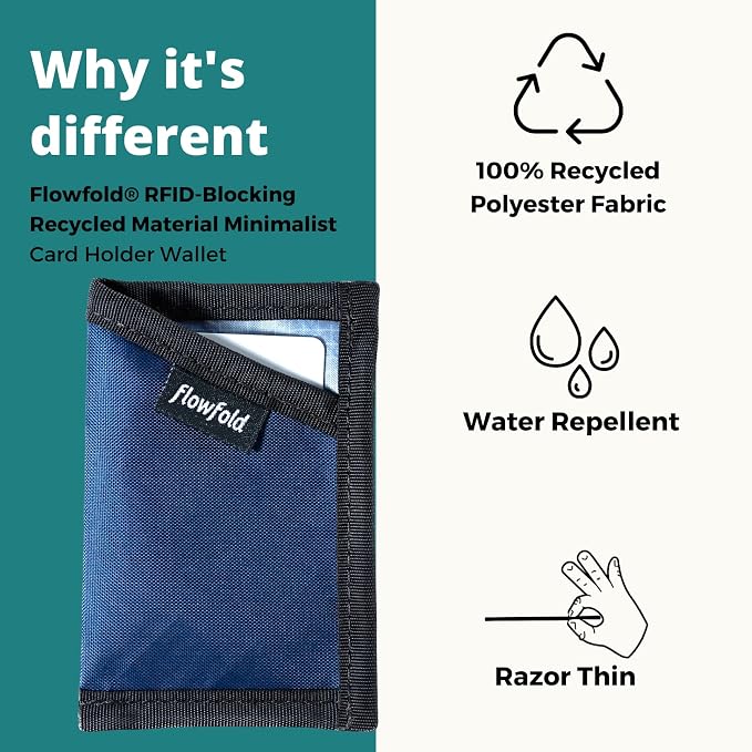 Flowfold RFID-Blocking Wallet Card Holder Wallet Recycled Material Minimalist Wallet - Durable Slim Front Pocket Wallets Made in USA