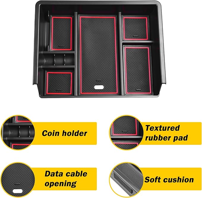TACOBRO Full Center Console Organizer Compatible with 2014-2018 Sierra 1500 /Silverado 1500 Accessories 2015-2019 Silverado/Sierra 2500 3500HD Compartment Cover Insert Tray Storage, Red
