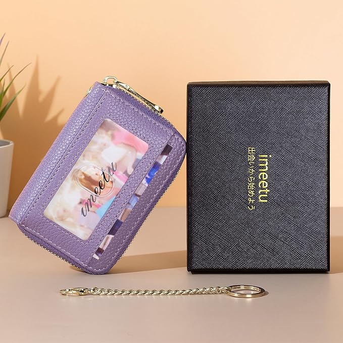 imeetu Rfid Credit Card Holder,Genuine Leather Businese Card Case,Rfid Blocking Wallet for Women & Men