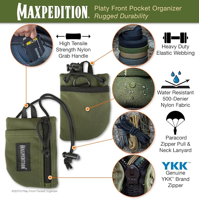 MAXPEDITION Platy Pocket Organizer, Durable EDC Tool Pouch for Men, Neck Wallet with Paracord Lanyard, Holds Flashlight, Multitool, Pen, Notebook