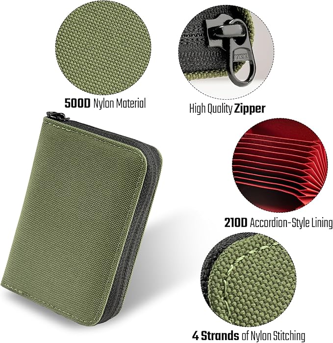 TACTICAL_GEEK PC1 EDC Durable 11-Slot Nylon Card Holder for Credit Cards, Lightweight Zippered Minimalist Wallet for Men and Women, Ideal for Work Travel, with Coin Pouch, Ultra-light and Waterproof,