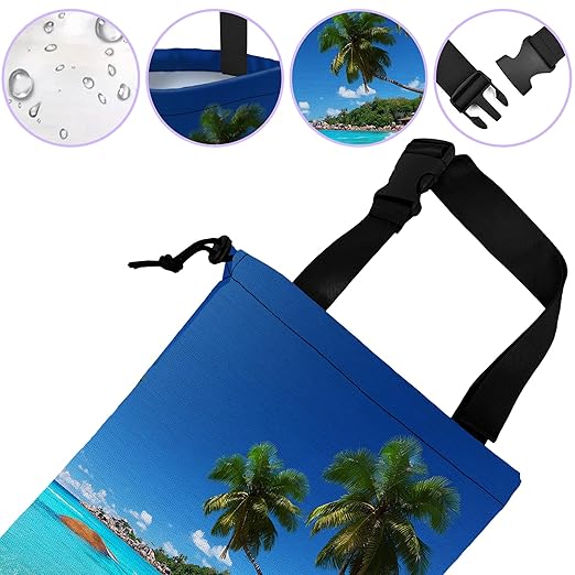 Car Trash Bag Beach Palm Trees Car Garbage Bag Waterproof Car Trash Can for Back Seat with Adjustable Straps and Drawstring, Foldable Car Trash Bin for Car Accessories Vehicle Travelling Camping