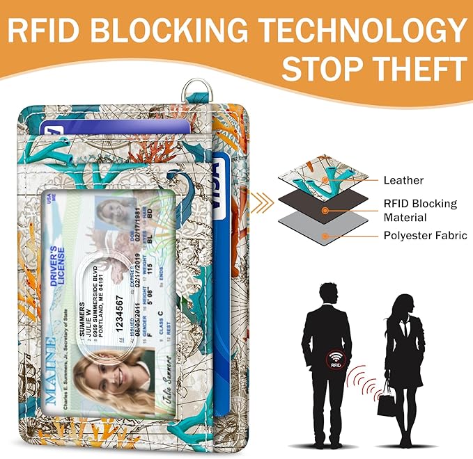 Yonlevres Credit Card Holder Slim Wallet, Sea Turtle RFID Wallet Women Front Pocket Small Card Holder Travel Cute Funny Thin Card Case ID Window PU Leather RFID Blocking Card Organizer Gifts Girls