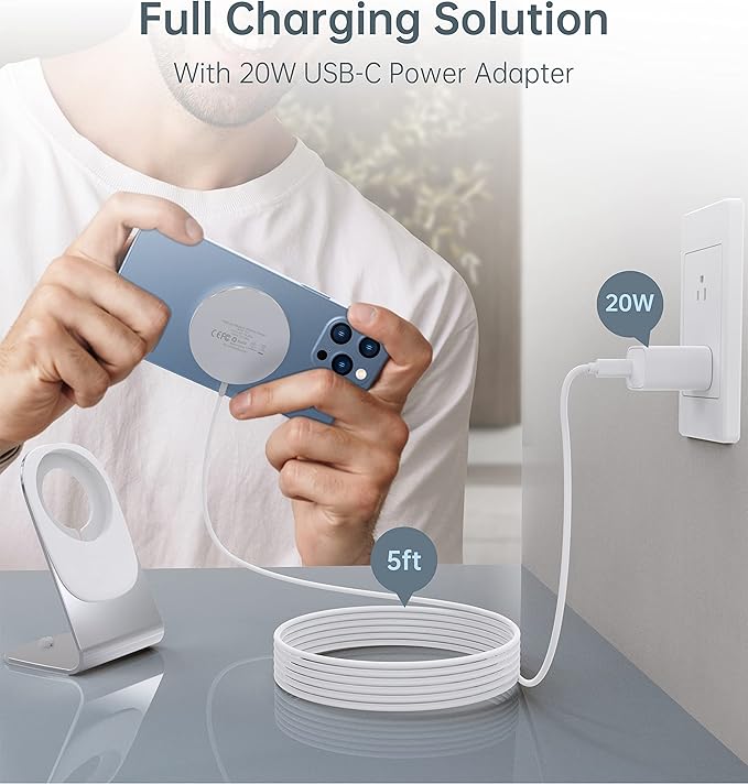 Magnetic Wireless Charger for iPhone 17/16/15/14/13/12 - Mag Charger+20W USB C Adapter, Fast Wireless Charging Stand/Pad with 5ft USB-C Cable for iPhone 17/16/15/14/13/12, Airpod-Gift for Men & Women