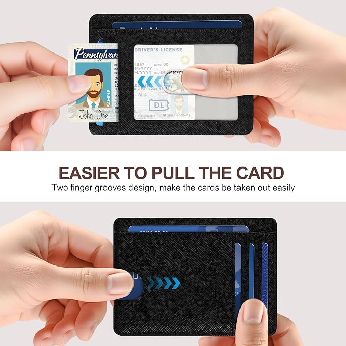 Slim Minimalist Front Pocket Thin Wallet RFID Blocking 100% Genuine Leather Credit Card Holder for men Women, with Gift Box-Cross Black