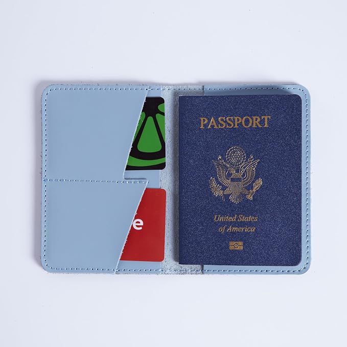 INCARNE US Leather Passport Holder for Travel - Passport Case - Passport Wallet for Men - Passport Cover for Women Sleeve Protector - Travel Essentials Vacation Luggage Gifts - Classic Light Blue