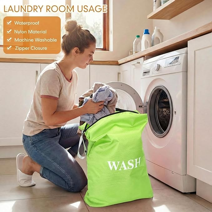Hsei 4 Pcs Travel Laundry Bags Bulk 24 x 18 Inch Washable Waterproof Wet Dry Bag for Dirty Clothes Gym Foldable Organizer with Zipper Travel Accessoriesfor Swimming Yoga Bathing Suit Workout