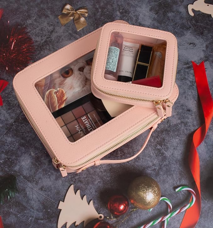 LETGO Clear Makeup Bag, Travel Toiletry Cosmetic Bag Case Portable Clear Makeup Organizer Transparent Storage Bag Fit Carry-on Travel Car Accessories for Women Men (Large-Pink)