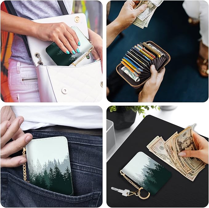 Credit Card Holder RFID Wallet, Small Card Holder Wallet for Women with Keychain Zipper, Funny Leather Print Credit Card Wallets Accordion Gift