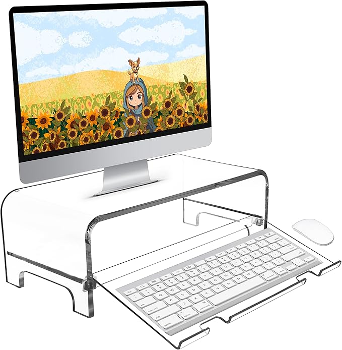 Mnixy AMT Premium Acrylic Clear Monitor Riser Laptop/PC/Multimedia Monitor Stand for Home Office (Large)