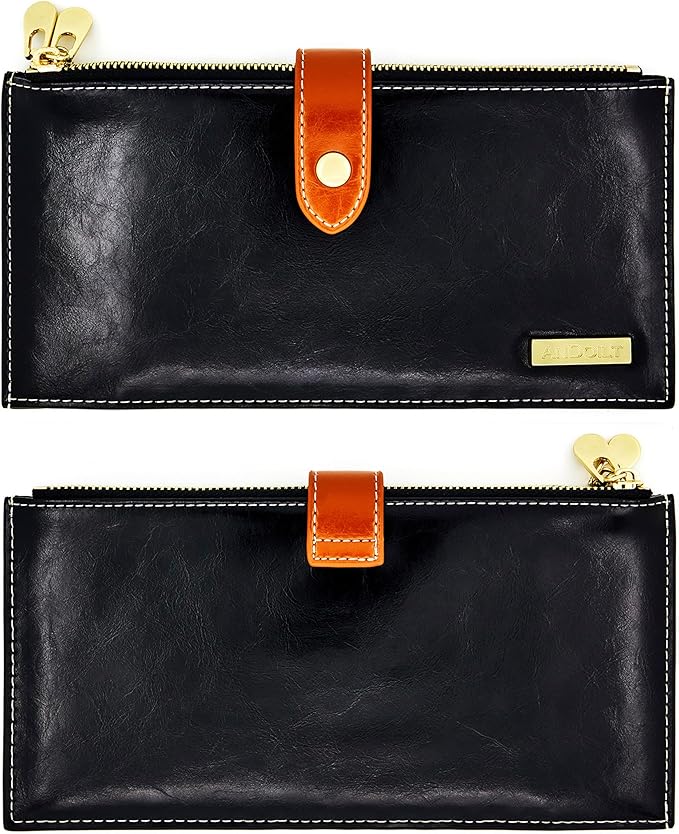 ANDOILT Women's Genuine Leather Wallet RFID Blocking Credit Card Holder Zipper Purse Cell Phone Handbag