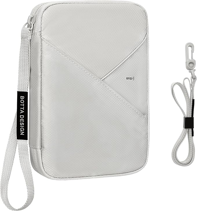 Veki Passport Holder for Travel Women Family, Passport Wallet Bag, RFID Travel Document Organizer, Waterproof Passport Holder for Men, Portable Case for Cards, Cash, Tickets, ID (Gray, M)