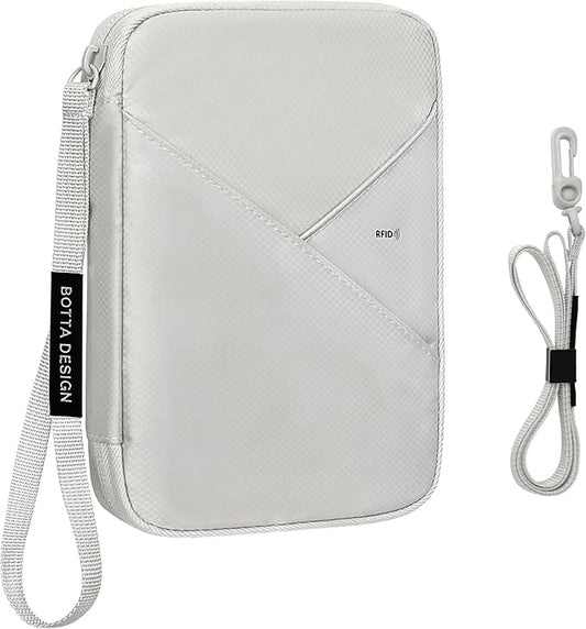 Veki Passport Holder for Travel Women Family, Passport Wallet Bag, RFID Travel Document Organizer, Waterproof Passport Holder for Men, Portable Case for Cards, Cash, Tickets, ID (Gray, M)