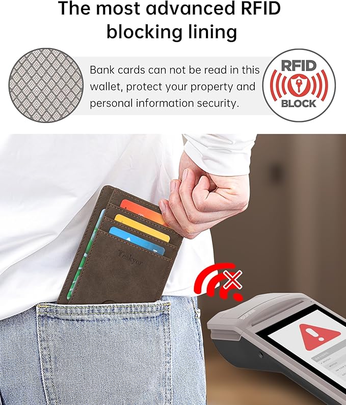 Teskyer Slim Wallet for Men, Minimalist Front Pocket RFID Blocking Leather Wallet Credit Card Holder for Men & Women