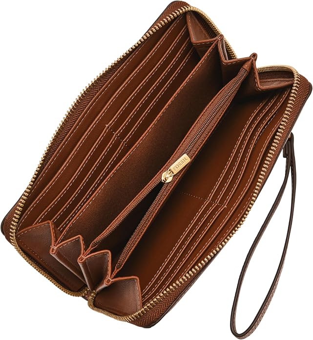Fossil Women's Logan Leather RFID-Blocking Zip Around Clutch Wallet with Wristlet Strap for Women