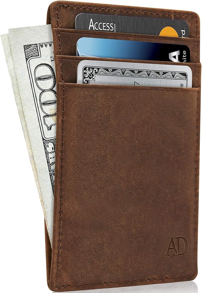 Access Denied Slim Minimalist Wallets For Men & Women - Leather Front Pocket Thin Mens Wallet RFID Credit Card Holder Gifts For Men