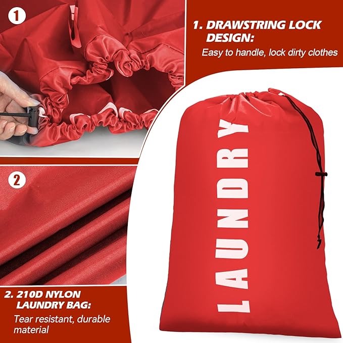 Isink Laundry Bag, 2 Pack Travel Laundry Bags for Dirty Clothes, Large Laundry Bags for Camping & Traveling, Dirty Clothes Travel Bag, 24" x 36" (Black + Red)