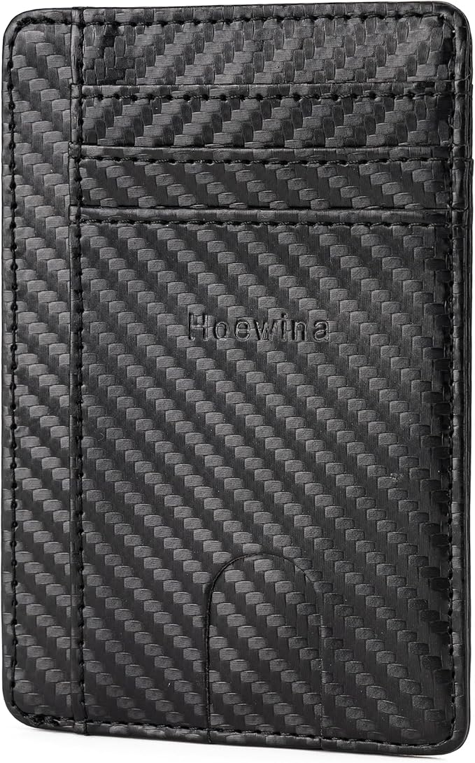 Hoewina Slim Wallet for Men, Credit Card Holder Wallet, Minimalist Design - RFID Blocking Front Pocket Leather Thin Wallet for Men and Women(Carbon Fiber Black)