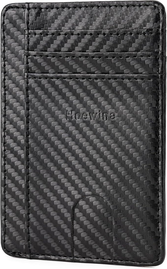 Hoewina Slim Wallet for Men, Credit Card Holder Wallet, Minimalist Design - RFID Blocking Front Pocket Leather Thin Wallet for Men and Women(Carbon Fiber Black)