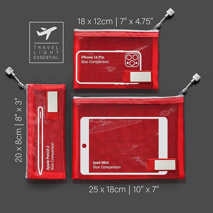 Set & Done Onama Flexi Mesh Zipper Pouch – Durable Clear Nylon Storage Bag with Name Tab for Makeup, Travel, Diaper Bag & Office Organizing