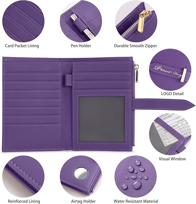 Passport Holder for Family,RFID Travel Document Organizer for Women,RFID Passport Wallet with Airtag Holder,Family Passport Protector Case, Anti-Lost Travel Essentials(Air tag Not Included)