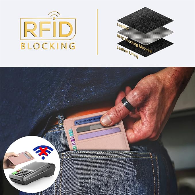 Travelambo Front Pocket Minimalist Leather Slim Wallet RFID Blocking Medium Size